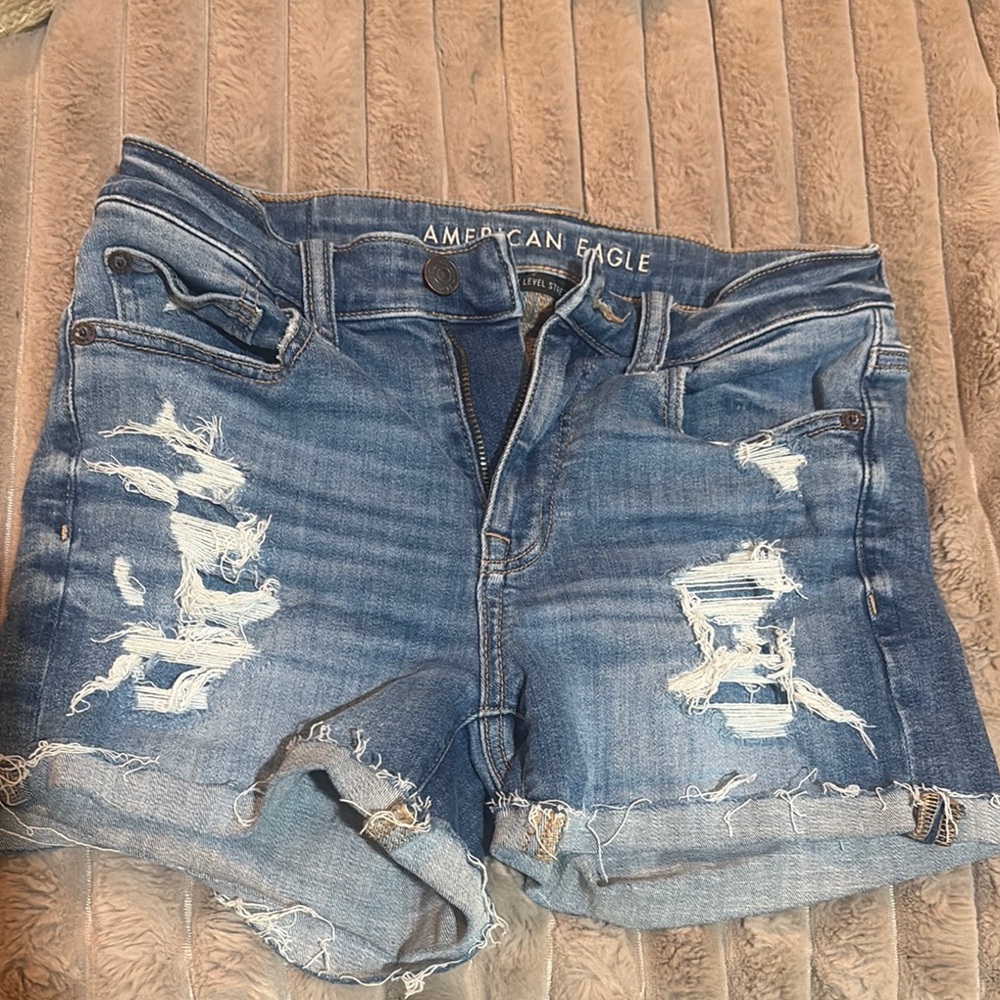 American Eagle Outfitters Blue Distressed Denim Shorts